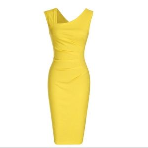 Yellow Asymmetrical Pencil Dress | Size S
